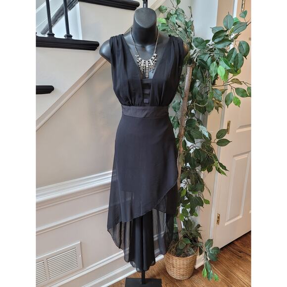 Casting Girl Dress Women Large Black Sleeveless High Low Sheer Evening Formal - Picture 1 of 13
